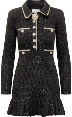 Self-Portrait Black Long Sleeve Elegant Dress with Rhinestone Button Detail. AW23135SBBLACK Buy Self-Portrait Black Long Sleeve Elegant Dress with Rhinestone Button Detail. AW23135SBBLACK