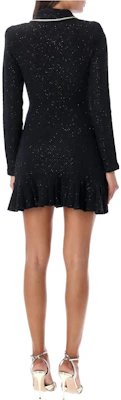Self-Portrait Black Long Sleeve Elegant Dress with Rhinestone Button Detail. AW23135SBBLACK Lookbook Self-Portrait Black Long Sleeve Elegant Dress with Rhinestone Button Detail. AW23135SBBLACK