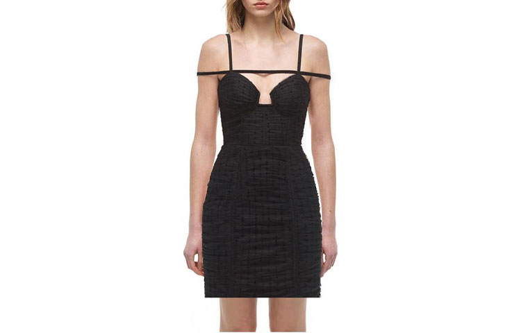 Self-Portrait Black Mesh Ruched Waist Mini Slip Dress. SWF324Y14700