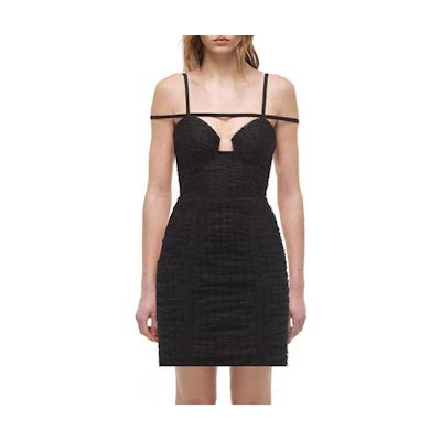 Self-Portrait Black Mesh Ruched Waist Mini Slip Dress. SWF324Y14700