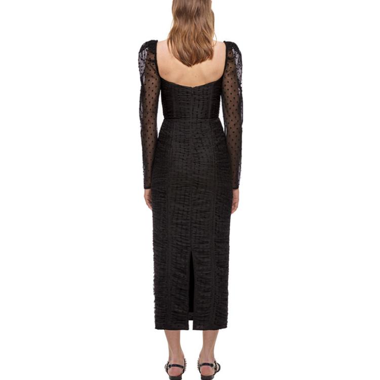 Self-Portrait Black Polka Dot Mesh Pleated Long Sleeve Dress SWF324Y15000 圖 4