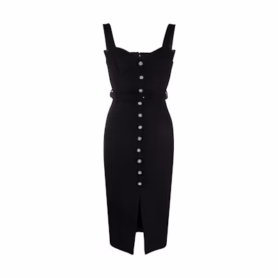 Self-Portrait Black Slim-Fit Long Spaghetti Strap Dress. AW23016MBLACK