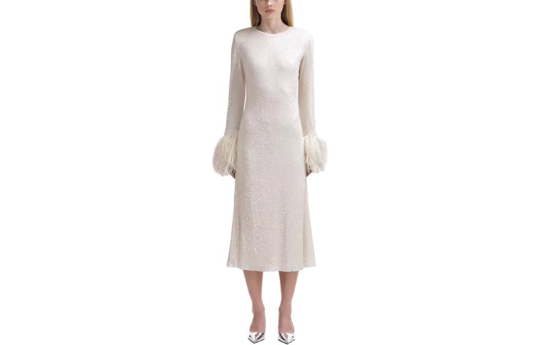 Self-Portrait Feather Long Sleeve Ivory White Dress SWF344Y22400 圖 2