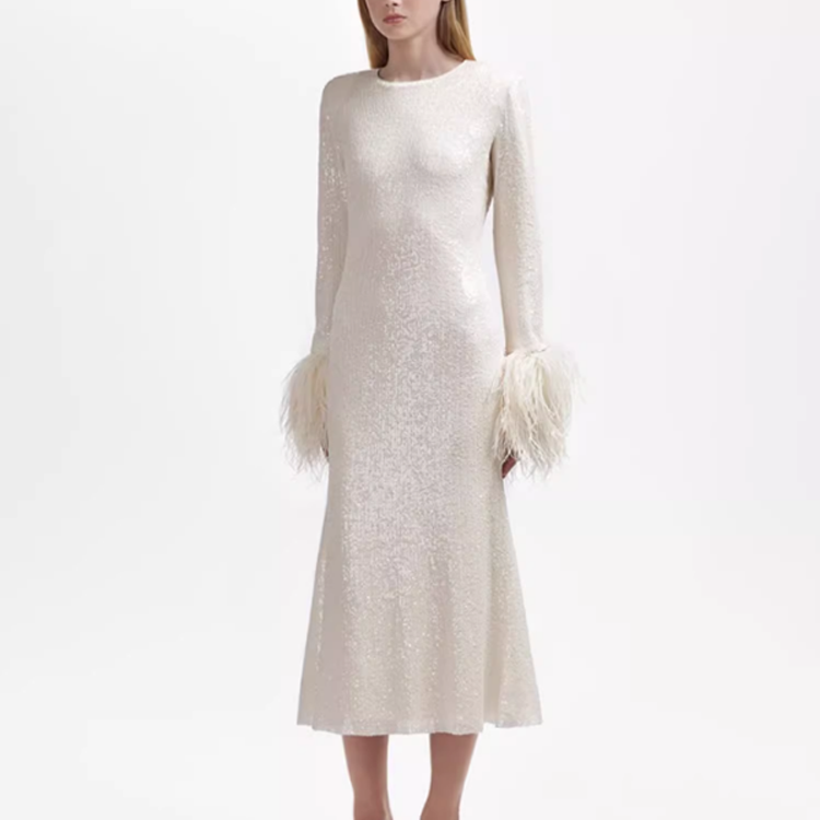 Self-Portrait Feather Long Sleeve Ivory White Dress SWF344Y22400 圖 3