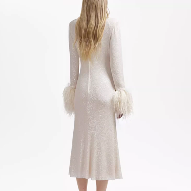 Self-Portrait Feather Long Sleeve Ivory White Dress SWF344Y22400 圖 4