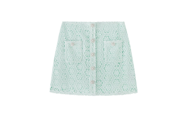 Self-Portrait Floral Lace A-Line Skirt in Mint Green. SWF342Q01200