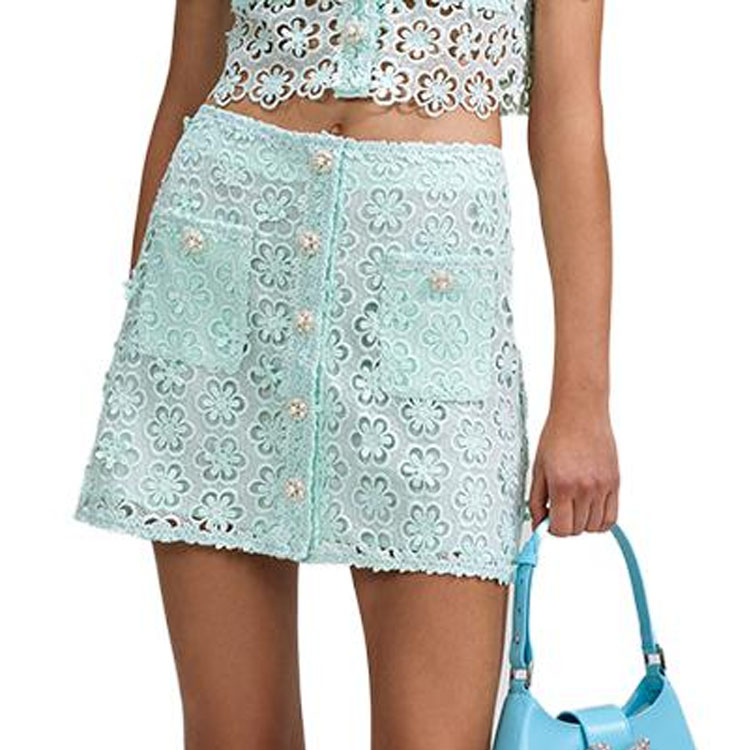 Self-Portrait Floral Lace A-Line Skirt in Mint Green. SWF342Q01200 圖 3