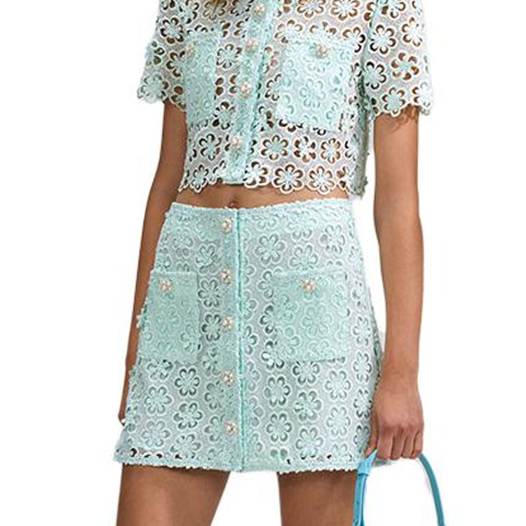 Self-Portrait Floral Lace A-Line Skirt in Mint Green. SWF342Q01200 圖 5
