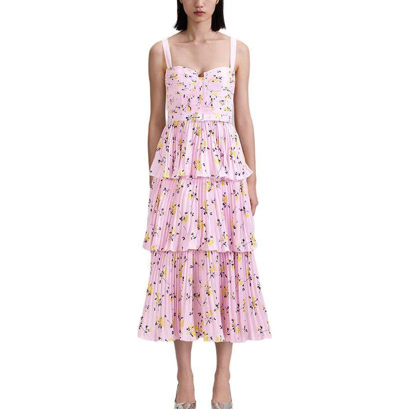 Lookbook Vestido Midi Sin Mangas con Estampado Floral Self-Portrait - Rojo Rosa SWF343Y11000