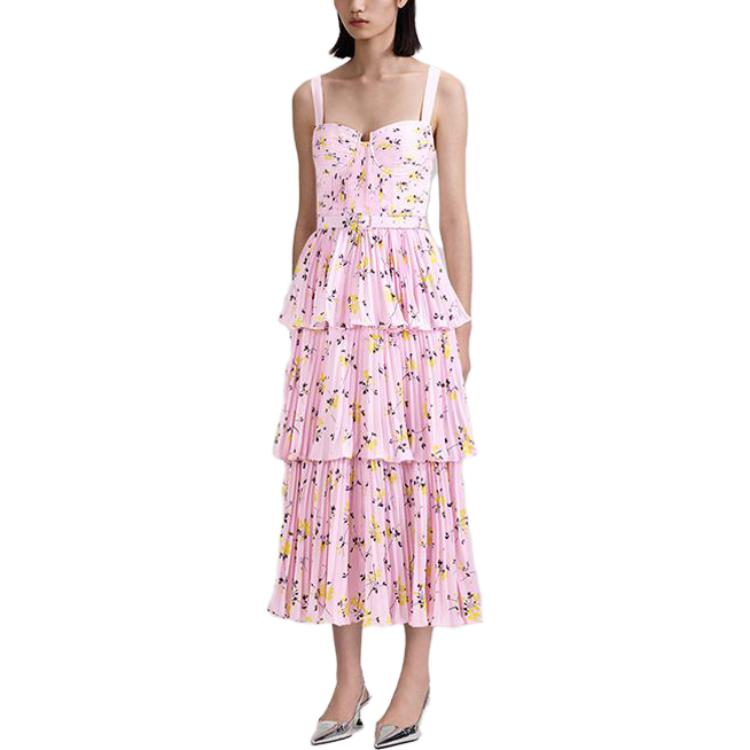 Purchase Vestido Midi Sin Mangas con Estampado Floral Self-Portrait - Rojo Rosa SWF343Y11000