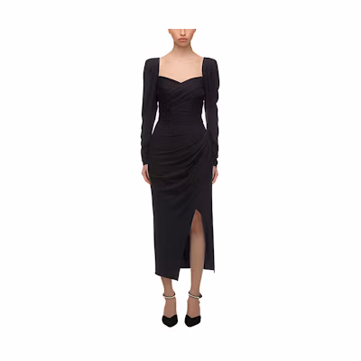 Self-Portrait French Style Long Sleeve Split Maxi Dress Black. SWF323Y04600