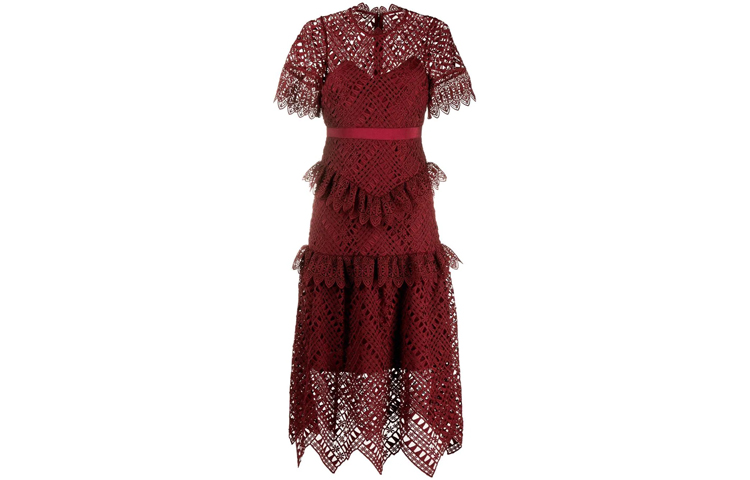 Self-Portrait FW21 Midi Dress with Cut-Out Details in Red. PF21931