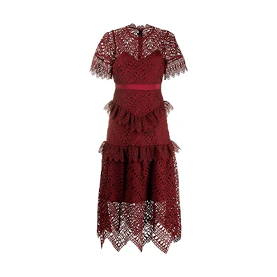 Self-Portrait FW21 Midi Dress with Cut-Out Details in Red. PF21931