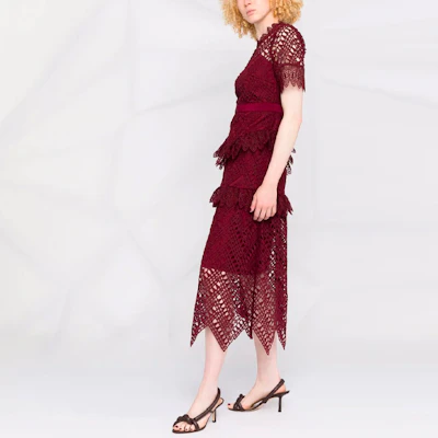 Self-Portrait FW21 Midi Dress with Cut-Out Details in Red. PF21931 Shop Self-Portrait FW21 Midi Dress with Cut-Out Details in Red. PF21931