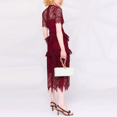Self-Portrait FW21 Midi Dress with Cut-Out Details in Red. PF21931 Purchase Self-Portrait FW21 Midi Dress with Cut-Out Details in Red. PF21931