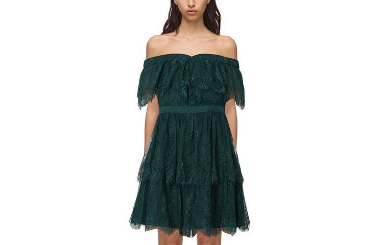 Self-Portrait FW21 Off-Shoulder Lace A-Line Dress in Deep Green SWF323Y03300 圖 2