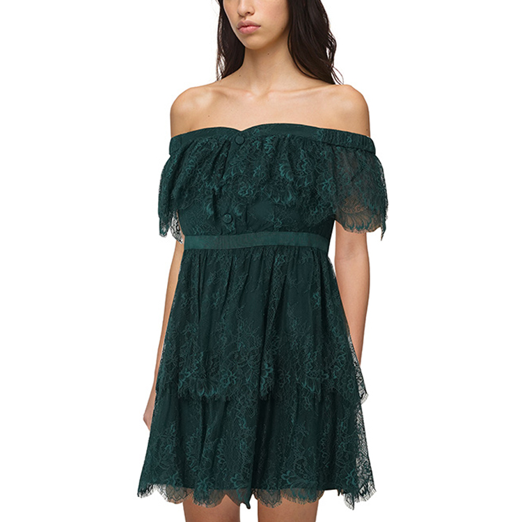 Self-Portrait FW21 Off-Shoulder Lace A-Line Dress in Deep Green SWF323Y03300 圖 4