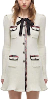 Self-Portrait FW21 White Metallic Knit Long-Sleeve Dress with Bow Tie Detail AW21143K Self-Portrait FW21 White Metallic Knit Long-Sleeve Dress with Bow Tie Detail AW21143K