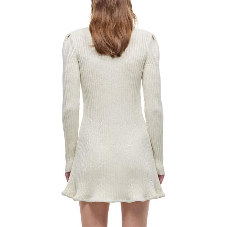 Self-Portrait FW21 White Metallic Knit Long-Sleeve Dress with Bow Tie Detail AW21143K 圖 4