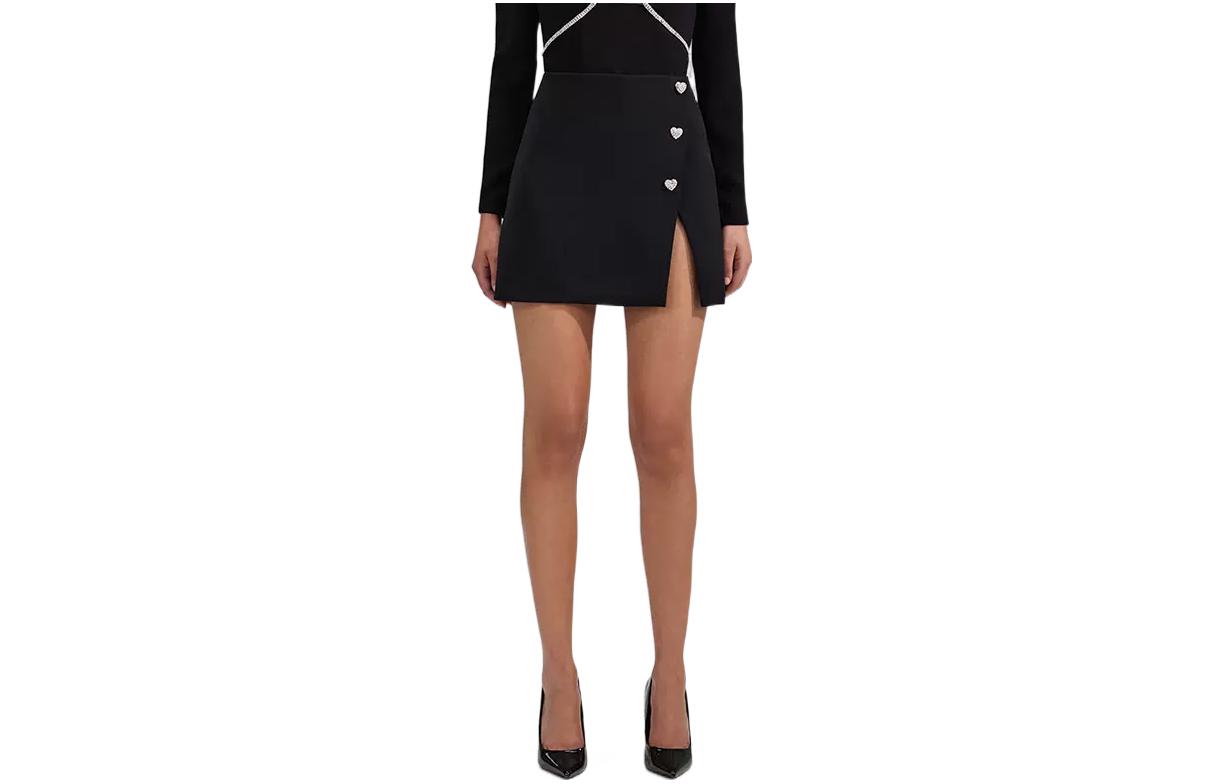 Self-Portrait FW22 Asymmetric Split Mini Skirt with Gold Buttons Black SWF341Q00500