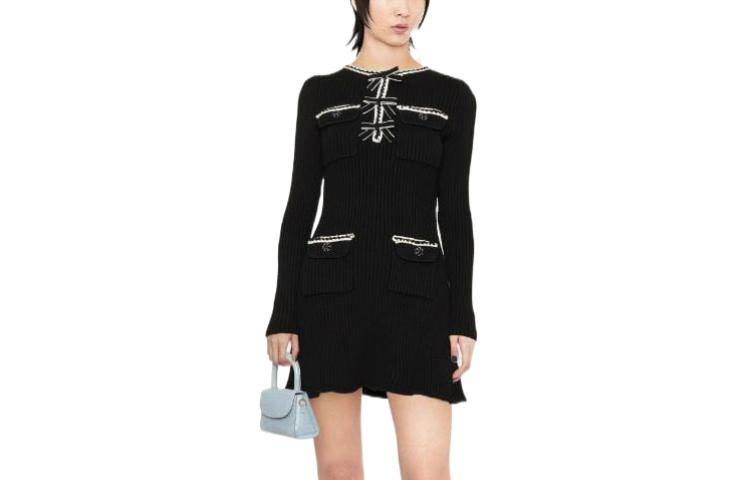 Self-Portrait FW22 Black Knit Long-Sleeve Cheongsam Dress. AW22124BBLACK 圖 2