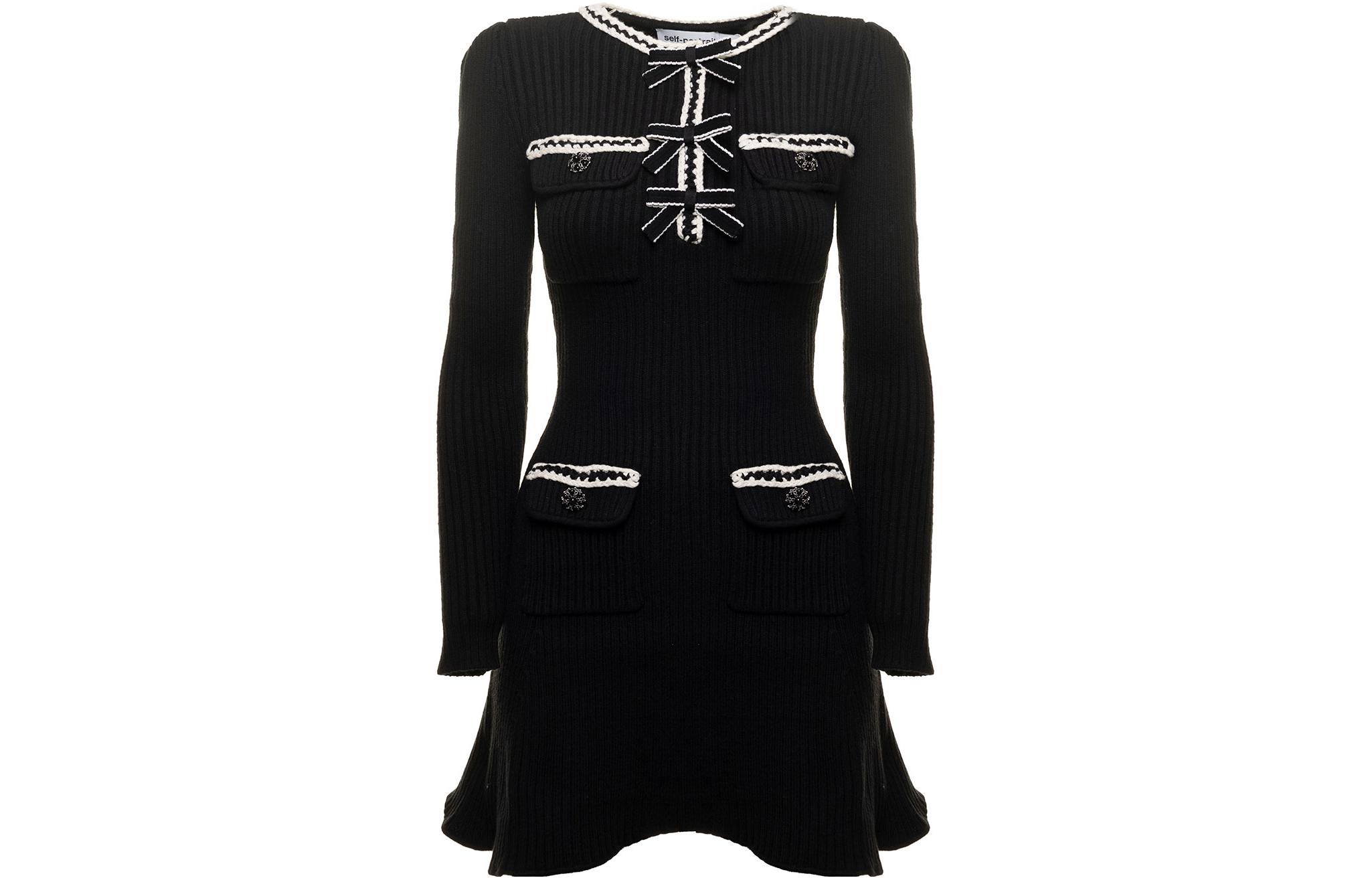 Self-Portrait FW22 Black Knit Long-Sleeve Cheongsam Dress. AW22124BBLACK 圖 4