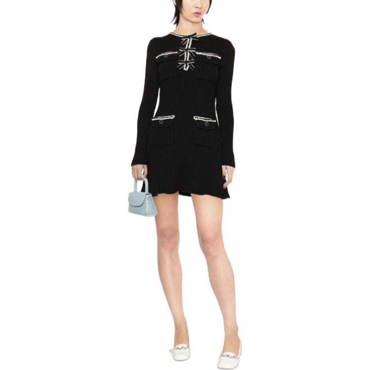 Self-Portrait FW22 Black Knit Long-Sleeve Cheongsam Dress. AW22124BBLACK 圖 6