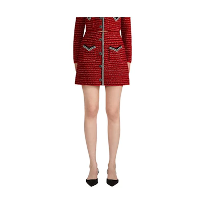 Self-Portrait FW22 Contrast Trim Pocket A-Line Mini Skirt Red SWF334M09400