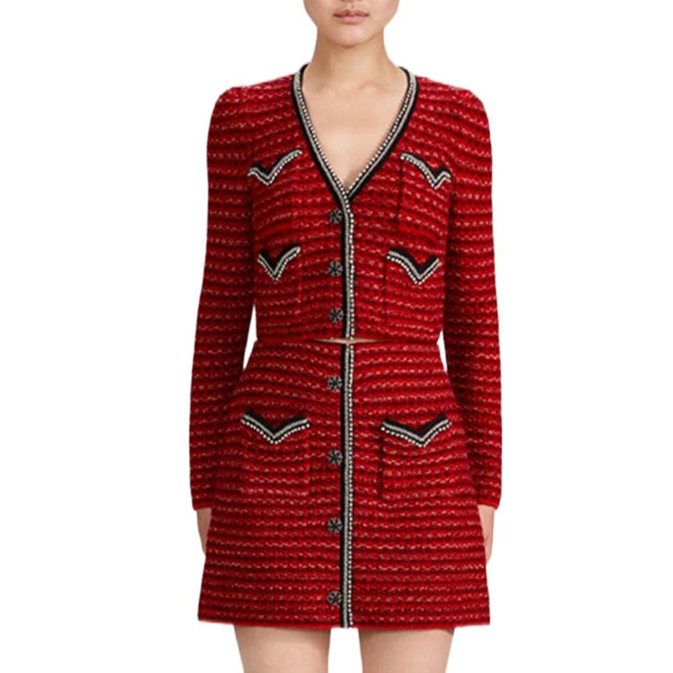 Lookbook 셀프 포트레이트 FW22 컨트라스트 트림 포켓 A라인 미니 스커트 레드 SWF334M09400