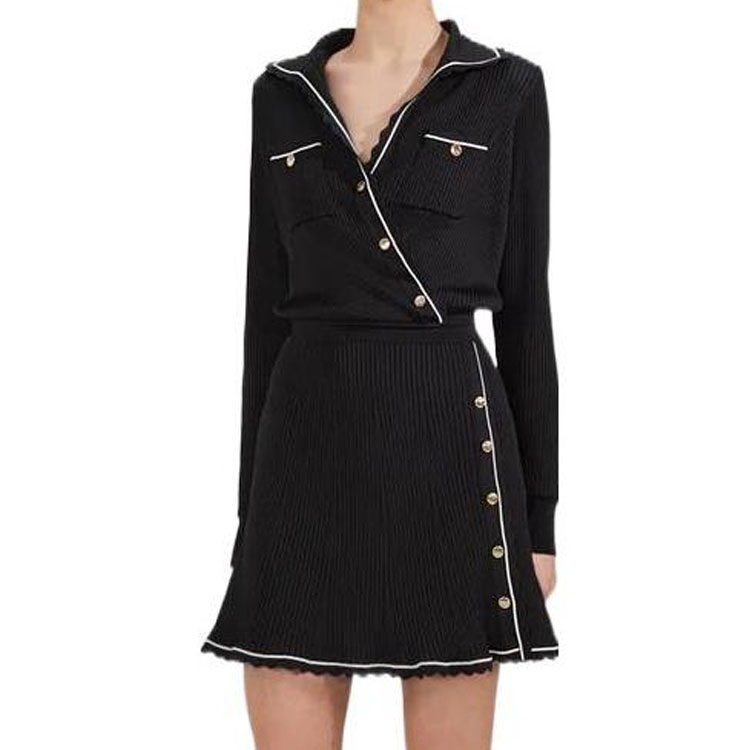 Self-Portrait FW22 Contrast Trim Ribbed Knit Mini Blazer Long Sleeve Dress Black PF22079A 圖 2