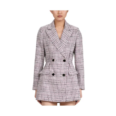 Self-Portrait FW22 Double-Breasted Plaid Cut-Out Wool Long Sleeve Dress Grey Plaid SWF333T00900