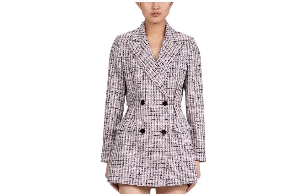 Self-Portrait FW22 Double-Breasted Plaid Cut-Out Wool Long Sleeve Dress Grey Plaid SWF333T00900 圖 2