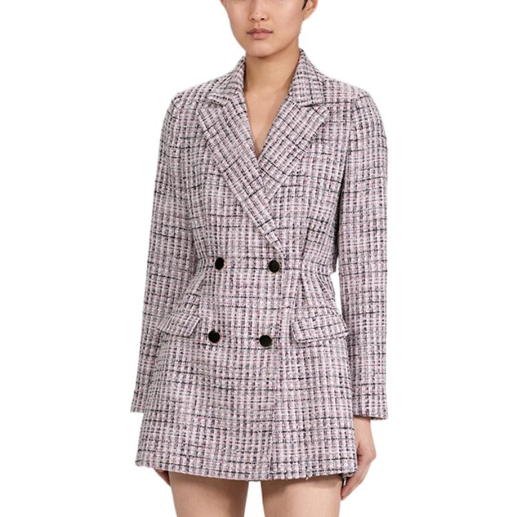 Self-Portrait FW22 Double-Breasted Plaid Cut-Out Wool Long Sleeve Dress Grey Plaid SWF333T00900 圖 3