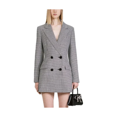 Self-Portrait FW22 Houndstooth Double-Breasted Long Sleeve Dress Black AW22-146