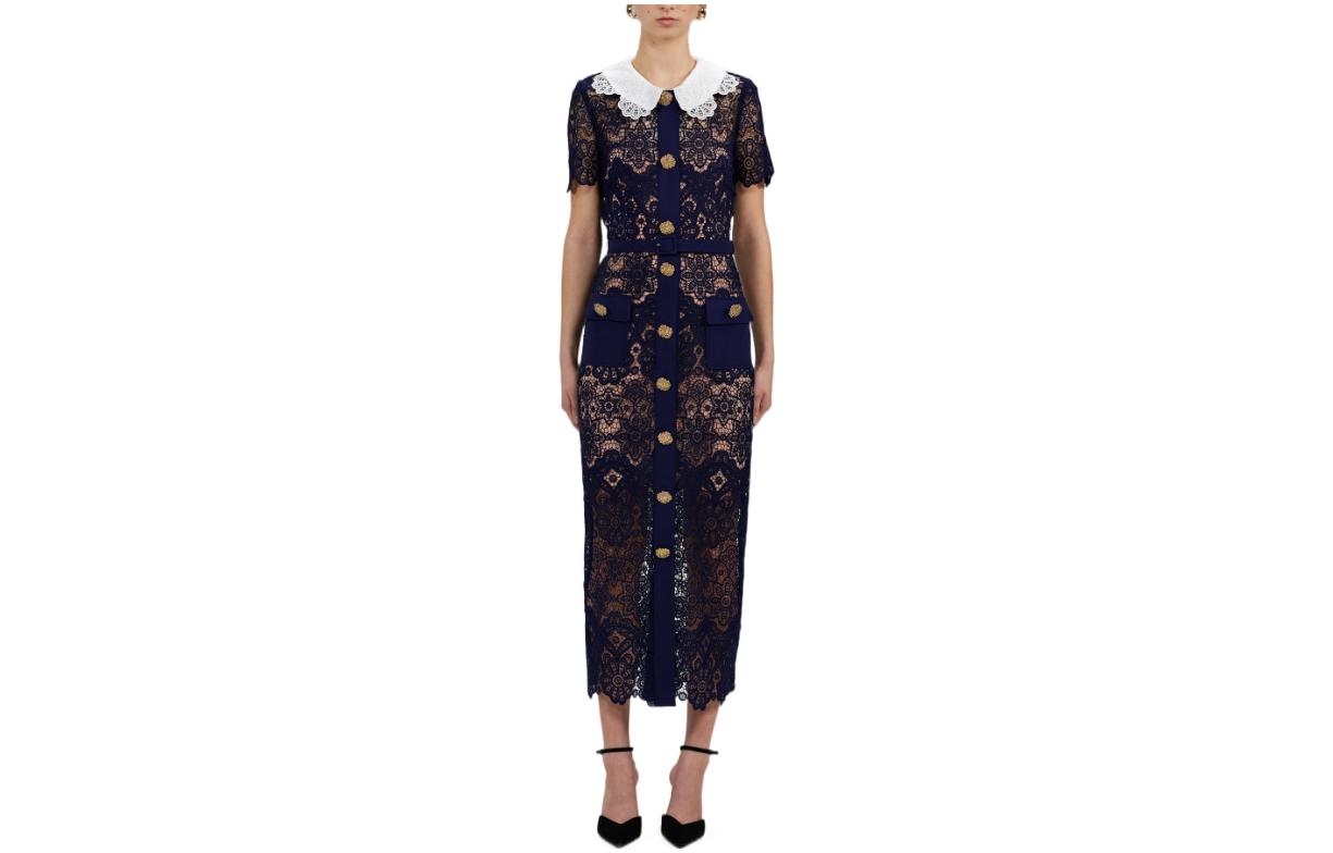 Self-Portrait FW22 Navy Contrast Collar Embroidered Short Sleeve Fairy Dress PF22-036B 圖 2
