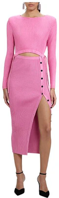 Self-Portrait FW22 Pink Knitted Midi Dress with Cutout Buttons and Slit. SWF333M02500 Buy Self-Portrait FW22 Pink Knitted Midi Dress with Cutout Buttons and Slit. SWF333M02500