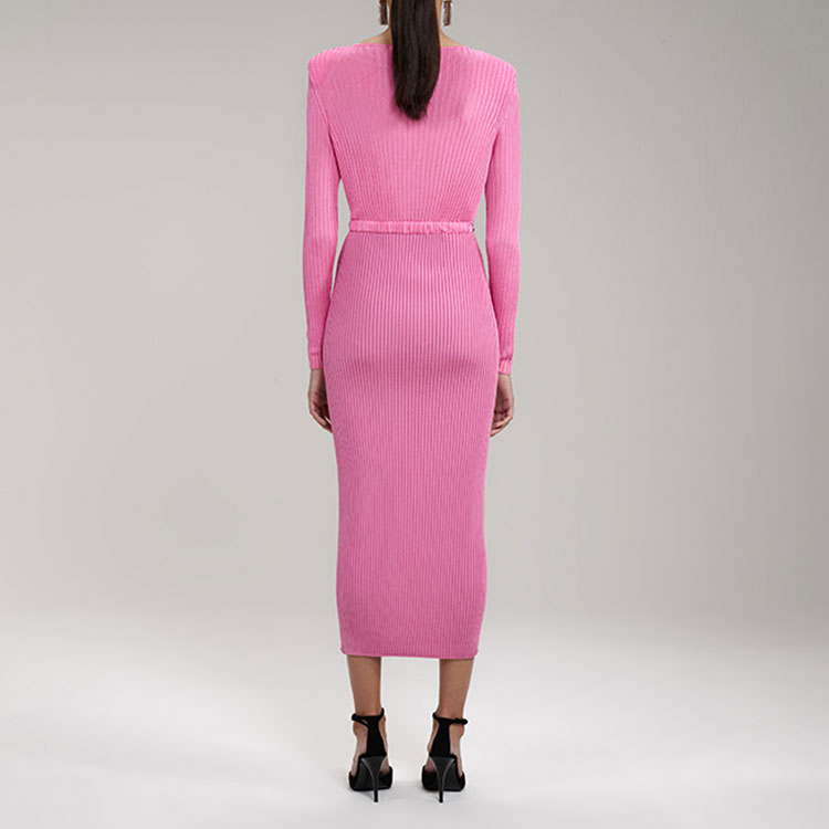 Self-Portrait FW22 Pink Knitted Midi Dress with Cutout Buttons and Slit. SWF333M02500 圖 4