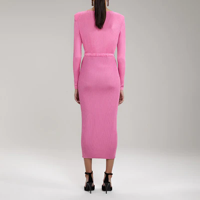 Self-Portrait FW22 Pink Knitted Midi Dress with Cutout Buttons and Slit. SWF333M02500 Shop Self-Portrait FW22 Pink Knitted Midi Dress with Cutout Buttons and Slit. SWF333M02500