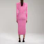 Shop Self-Portrait FW22 Pink Knitted Midi Dress with Cutout Buttons and Slit. SWF333M02500