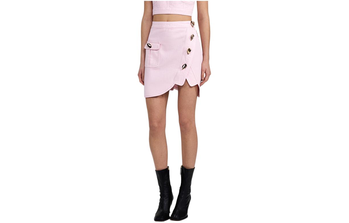 Self-Portrait FW22 Pink Mini Skirt with Button Detail and Asymmetric Hem. SWF333Q00500