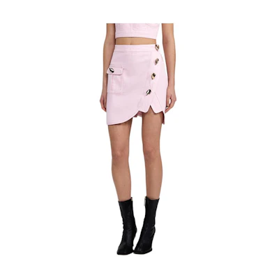 Self-Portrait FW22 Pink Mini Skirt with Button Detail and Asymmetric Hem. SWF333Q00500