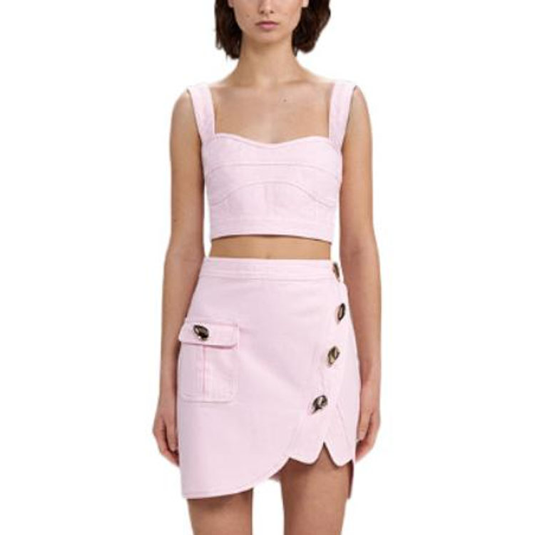 Shop Self-Portrait FW22 粉色鈕扣細節不對稱下擺迷你裙 SWF333Q00500