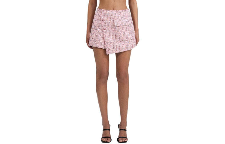 Self-Portrait FW22 Pink Plaid Asymmetric Skort Mid-Rise Casual Shorts SWF341K00100