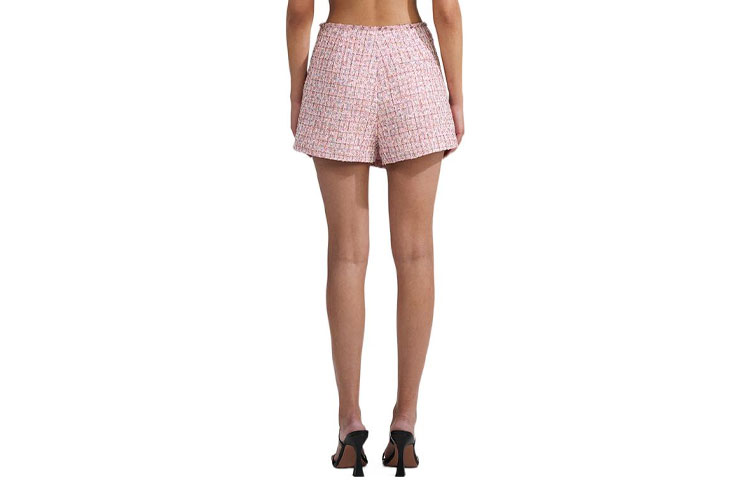 Lookbook Self-Portrait 2022秋冬粉紅格紋不對稱裙褲中腰休閒短褲 SWF341K00100