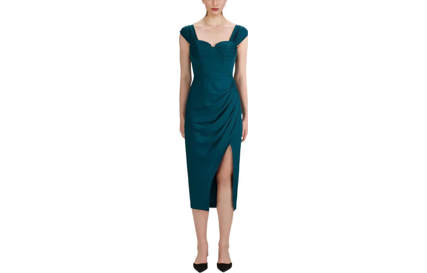 Self-Portrait FW22 Sleeveless Midi Dress with Pleats and Slit in Dark Green AW22-909 圖 2