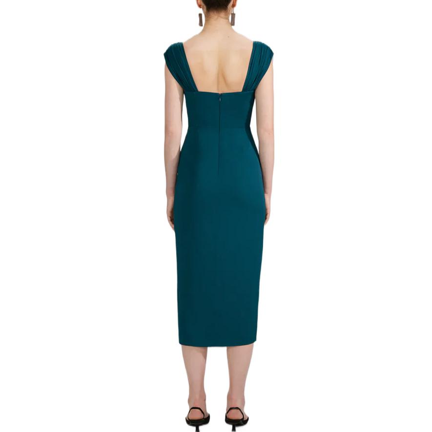 Self-Portrait FW22 Sleeveless Midi Dress with Pleats and Slit in Dark Green AW22-909 圖 4
