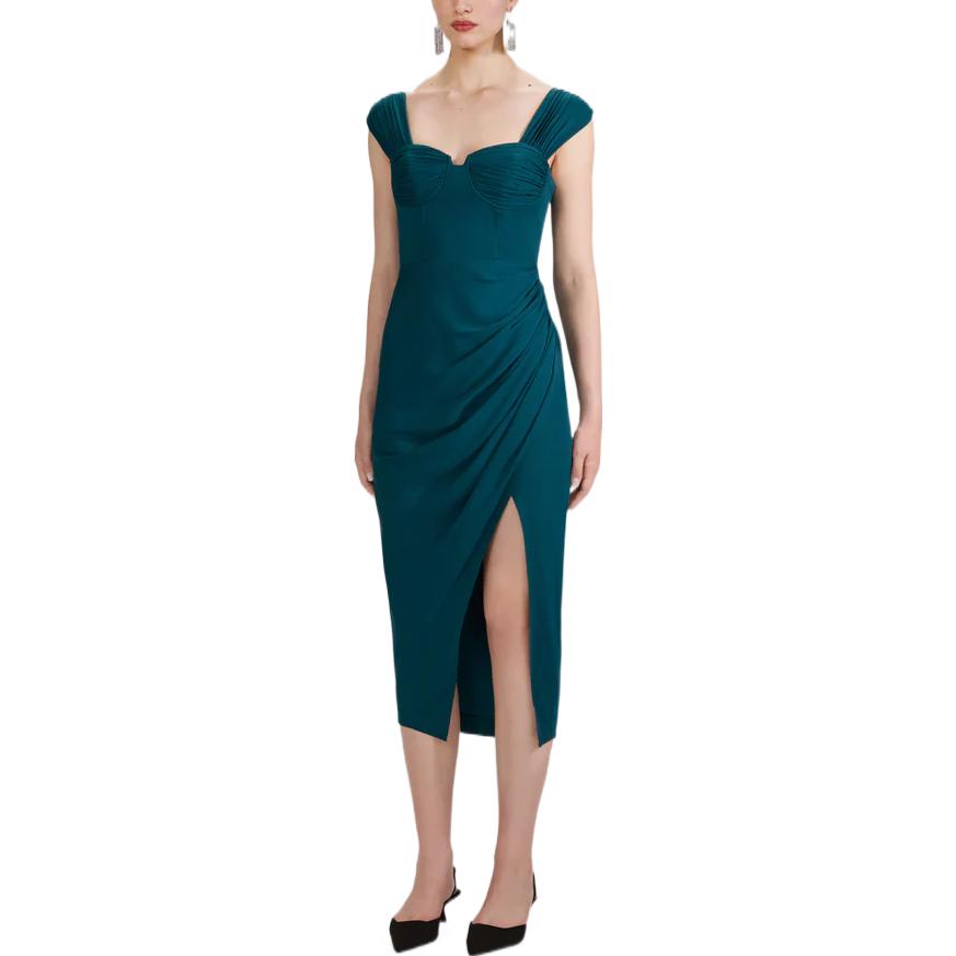 Self-Portrait FW22 Sleeveless Midi Dress with Pleats and Slit in Dark Green AW22-909 圖 5