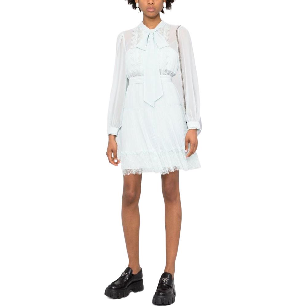 Self-Portrait FW22 Solid Chiffon Trim Long Sleeve Dress Sea Green SS22933GREEN 圖 3