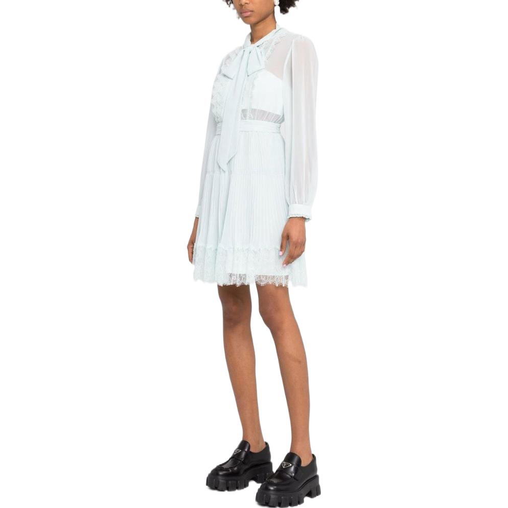 Self-Portrait FW22 Solid Chiffon Trim Long Sleeve Dress Sea Green SS22933GREEN 圖 5