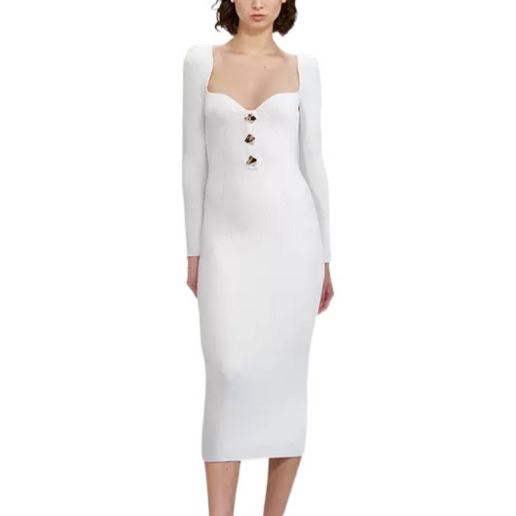 Self-Portrait FW22 Solid White Knit Long Sleeve Mid-Length Dress. SWF333M03200 圖 3
